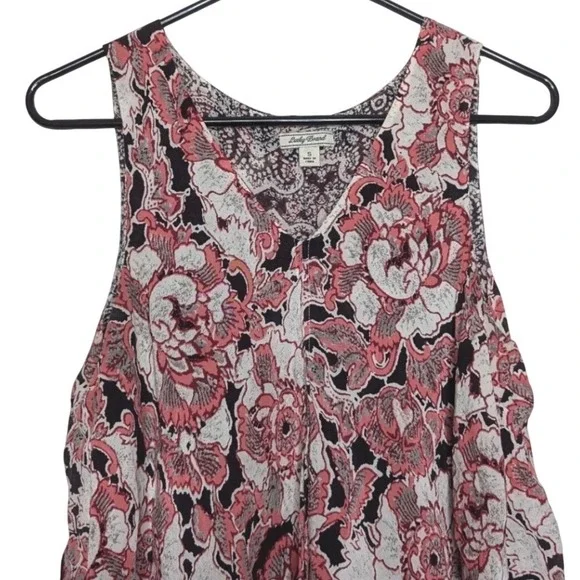 Lucky Brand Womens Floral Paisley Layered Split Front Tank Top Coral Cream Small - Picture 3 of 16